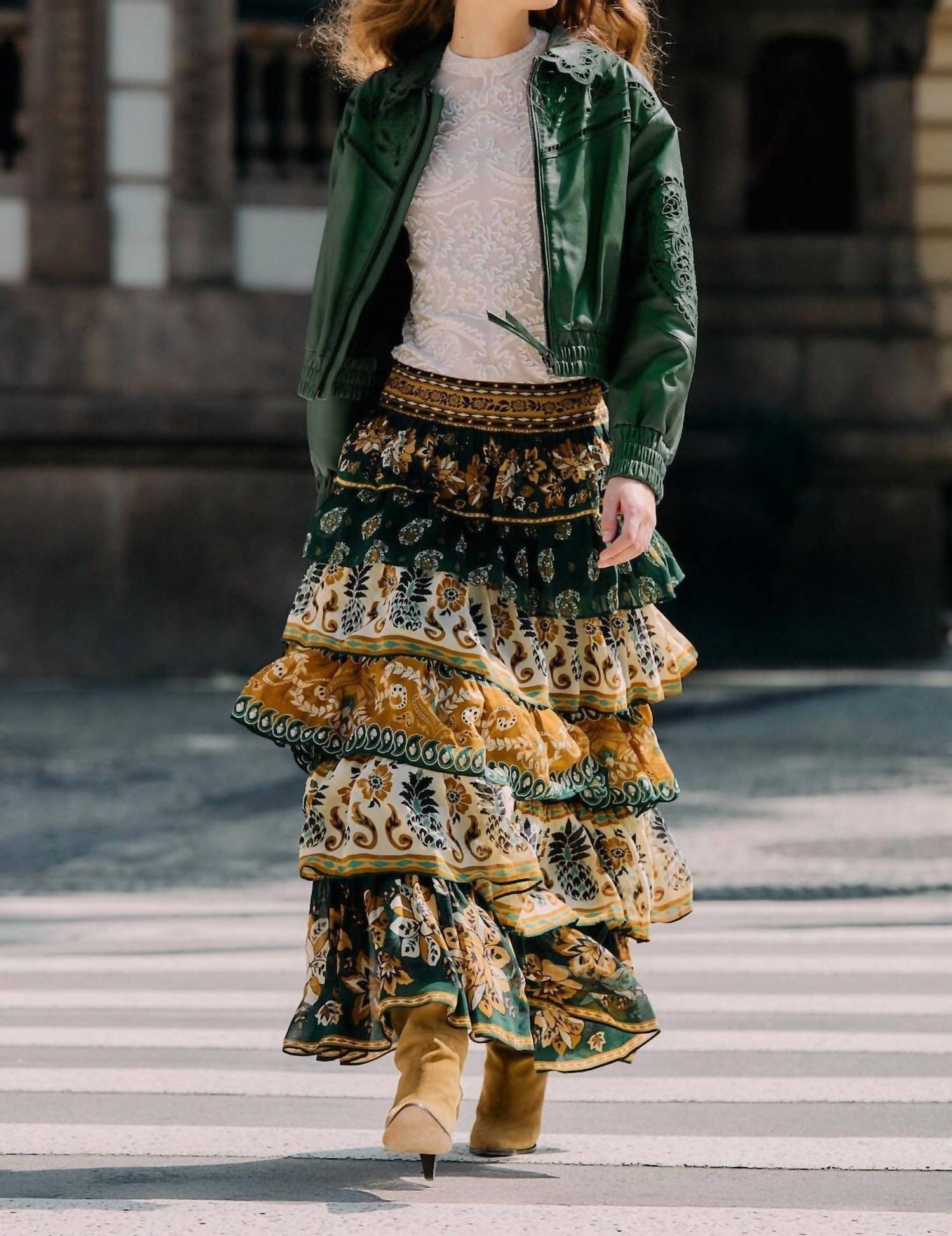 Farm Rio - Ayla Mixed Scarves Layered Maxi Skirt