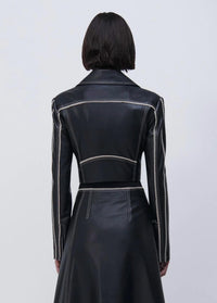 SIMKHAI Oslo Cropped Embroidered Biker Jacket in black - women's jacket - detail view
