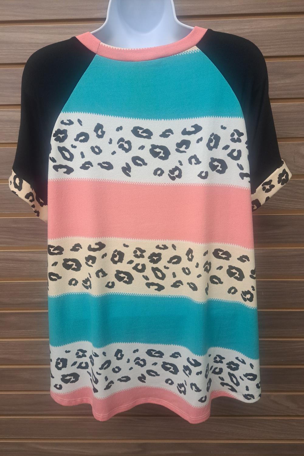 Perfect Peach - Women's Leopard Multi Color Flowy Short Sleeve