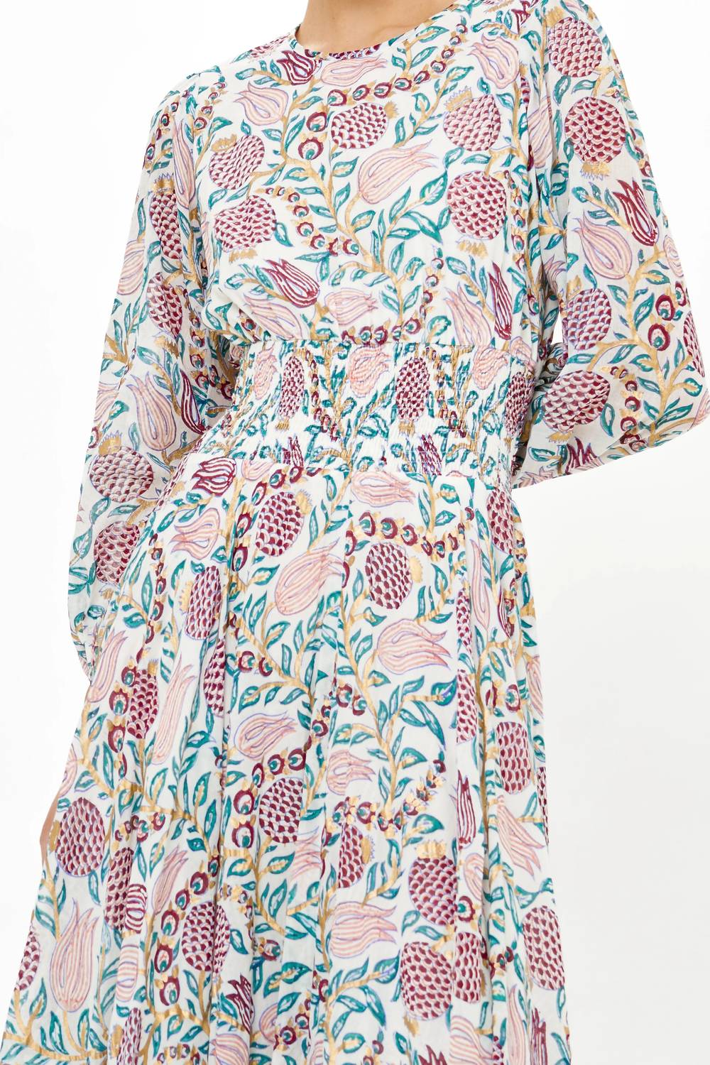 Oliphant - Smocked Waist Crew Neck Maxi Dress