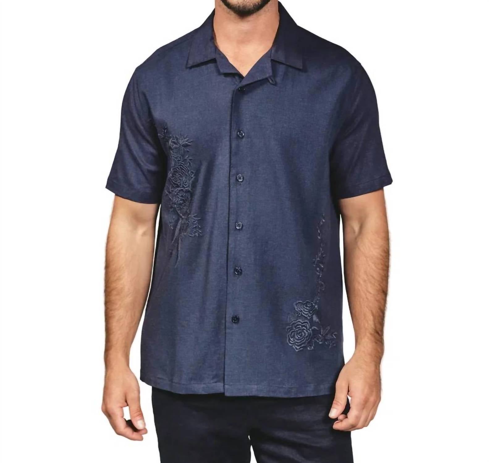 7Diamonds - Men's Marco Embroidered Linen Camp Shirt
