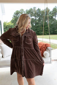 umgee Velvet Mini Dress - Plus in cappuccino - women's dress - detail view