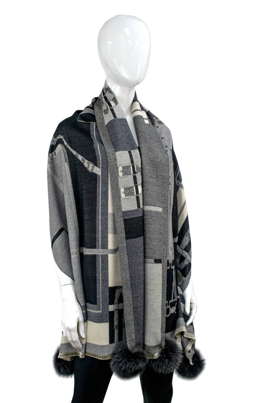 Mitchie'S Matchings - Women's Burb Plaid Wide Scarf With Fox Poms