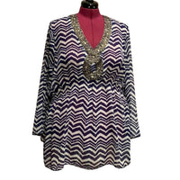 Attitudes By Renee - Women's Beaded Sheer Flowy Blouse - Plus