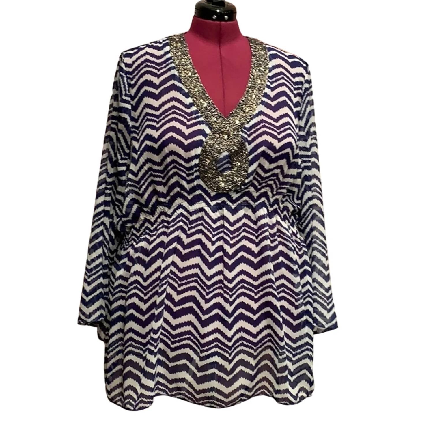 Attitudes By Renee - Women's Beaded Sheer Flowy Blouse - Plus