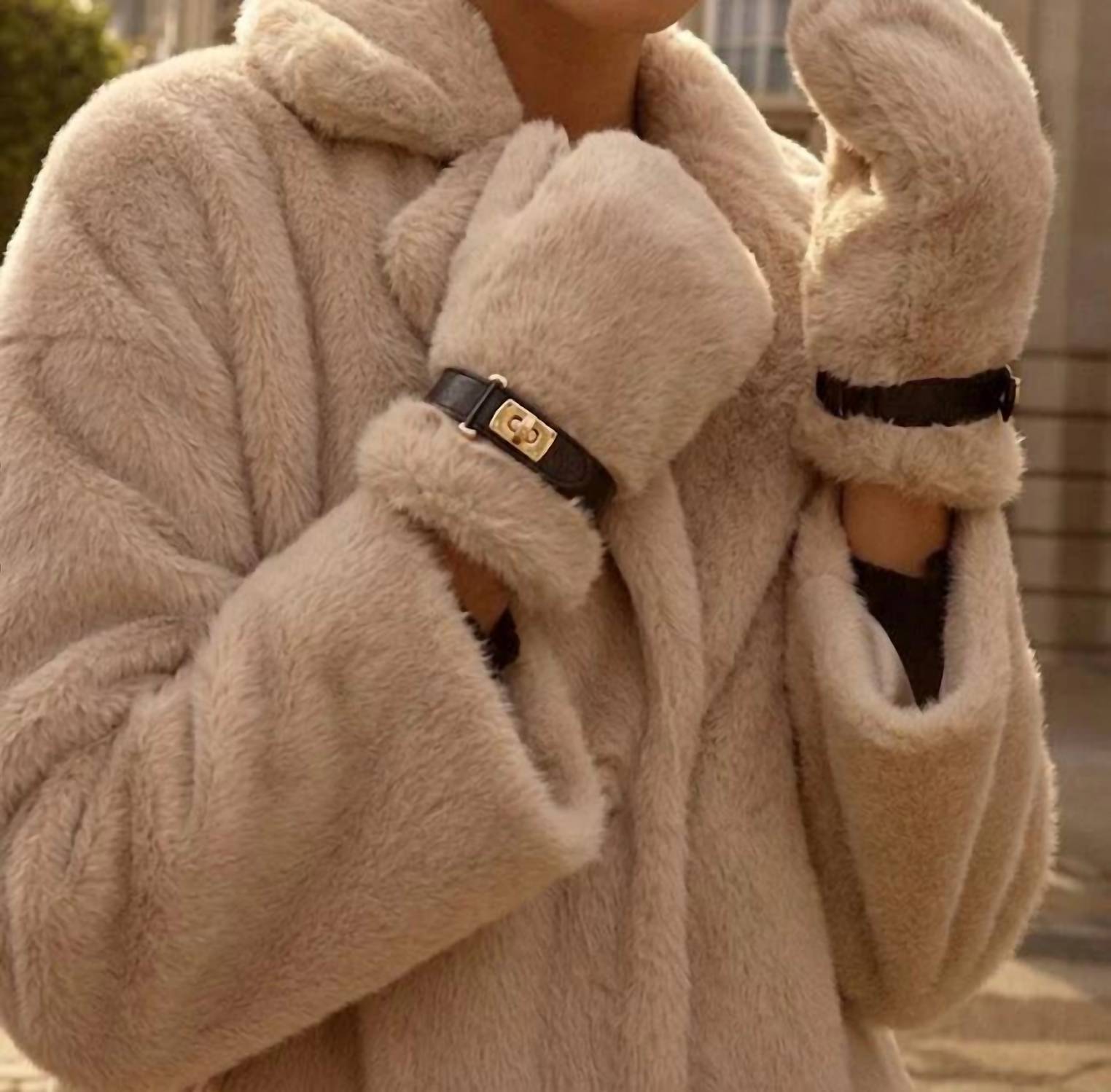 Joseph Ribkoff - Belted Jewel Embellished Faux Fur Gloves