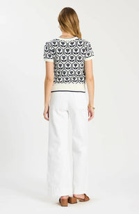 Tyler Boe Mimi Cotton Tulip Short Sleeve Sweater in beacon blue - women's sweater - detail view