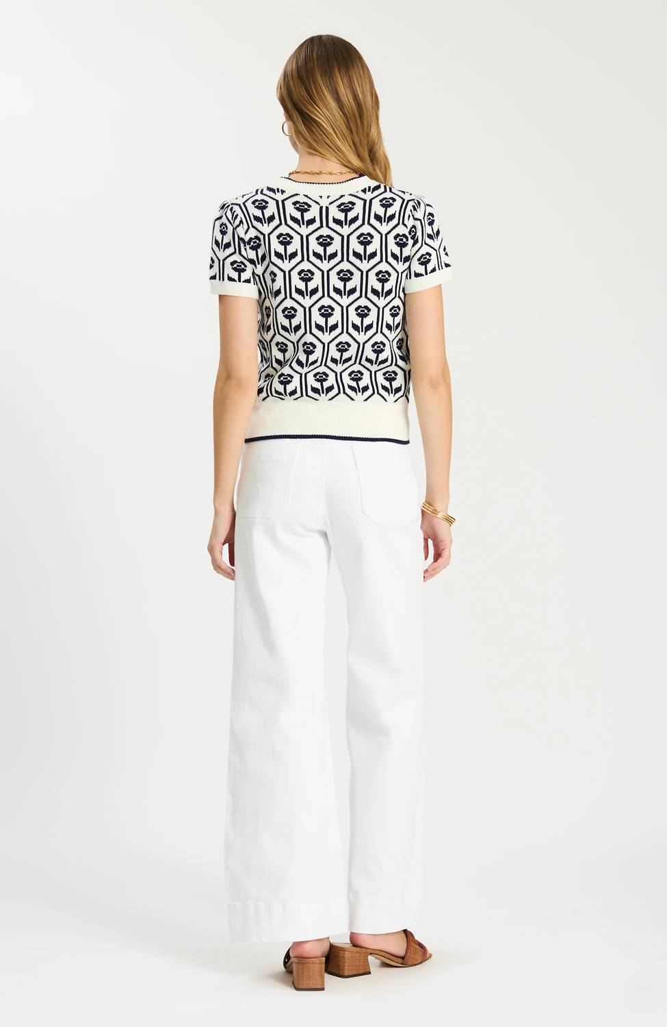 Tyler Boe Mimi Cotton Tulip Short Sleeve Sweater in beacon blue - women's sweater - detail view