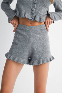 Mable - Ruffle Cardigan Top Matching Ruffle Shorts Set