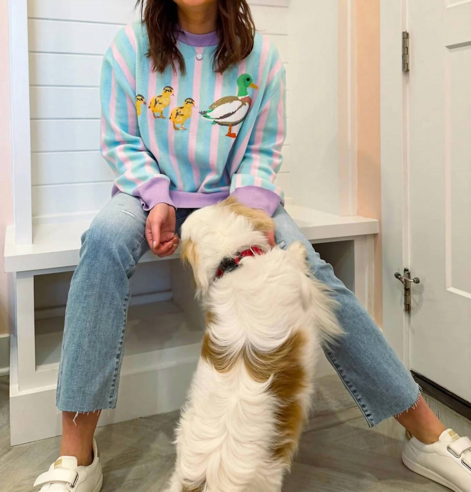 Queen Of Sparkles - Pastel Striped Duck & Chicks Sweater