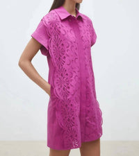 Suncoo - Cross Short Embroidered Shirt Mini Dress