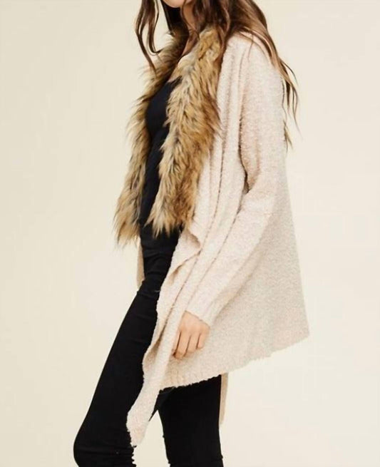 Staccato - Faux Fur Trim Waterfall Sweater