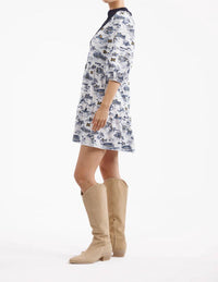 SMITH & QUINN Tory Mini Dress in michigan gameday toile - women's dress - detail view