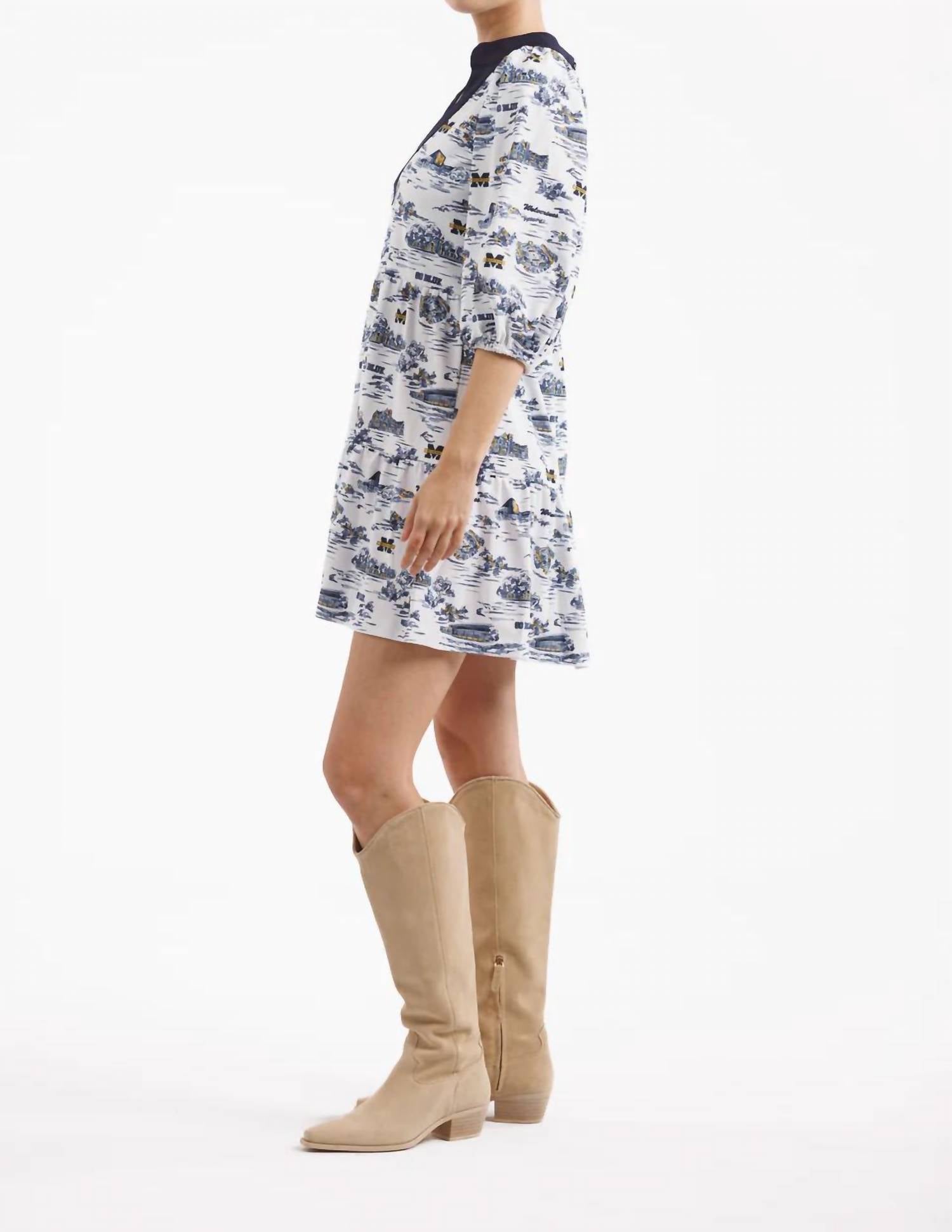 SMITH & QUINN Tory Mini Dress in michigan gameday toile - women's dress - detail view