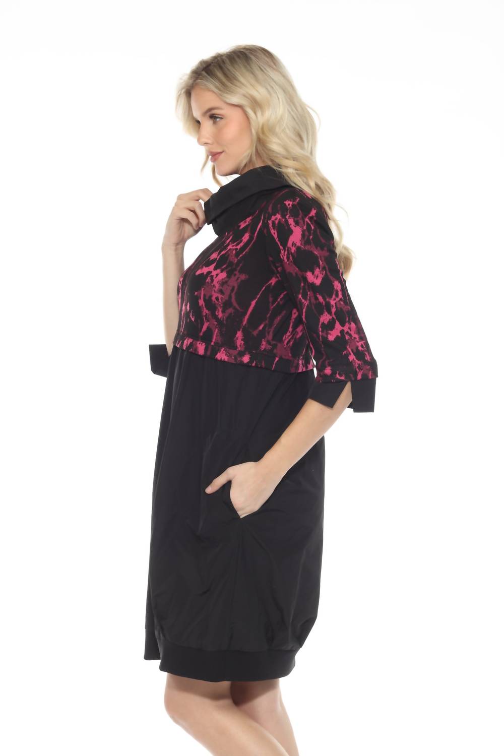 Joseph Ribkoff - Women's Abstract Print Cowl Neck Cocoon Dress