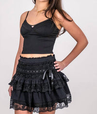 Sky To Moon - RIBBON TRIM LACE TIERED SKIRT