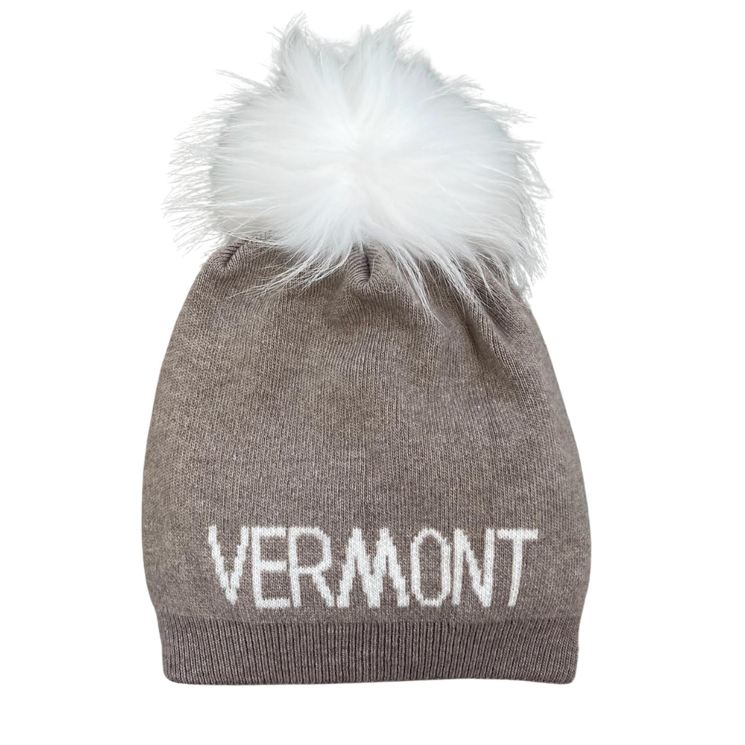 linda richards Vermont Pom Top Beanie in taupe in taupe - women's hat
