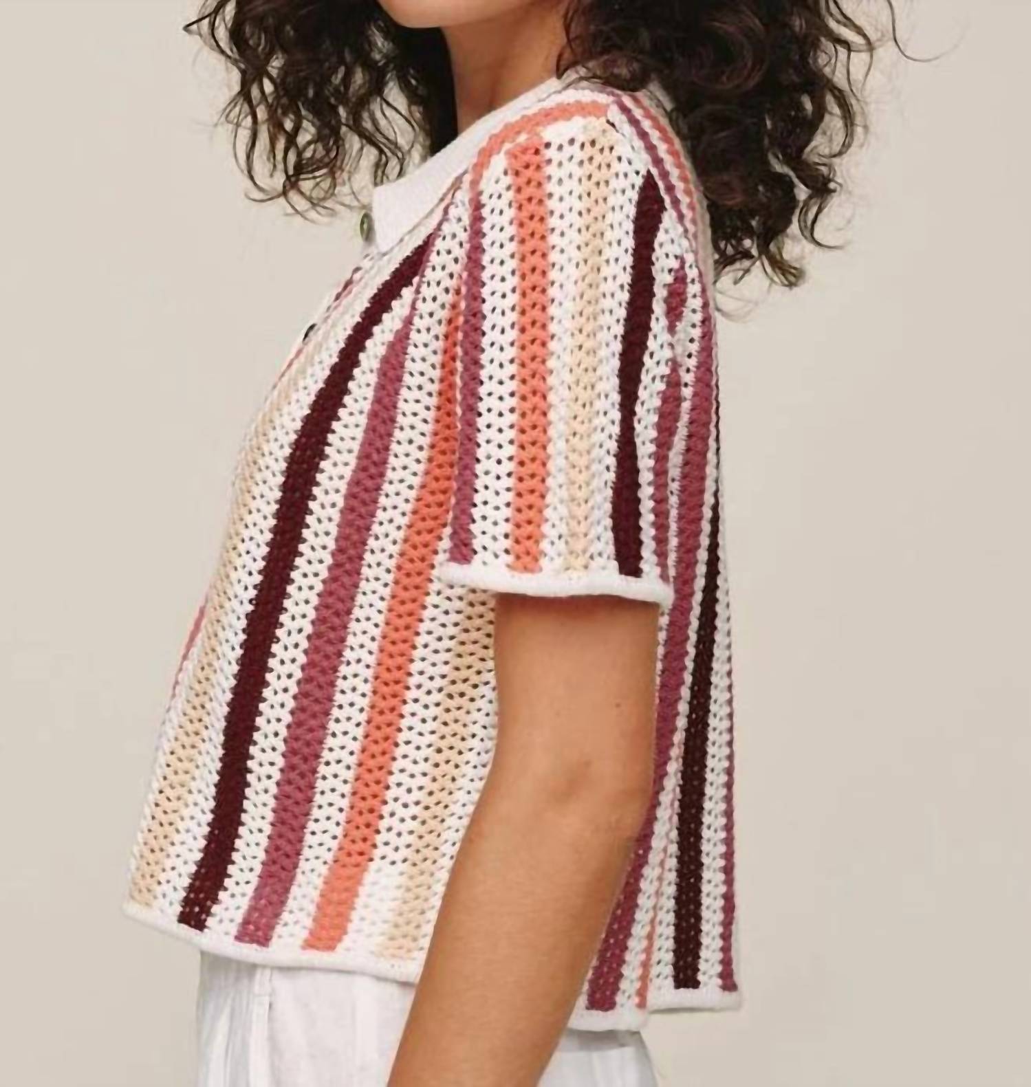 Bella Dahl - Short Sleeve Open Knit Button Down Top