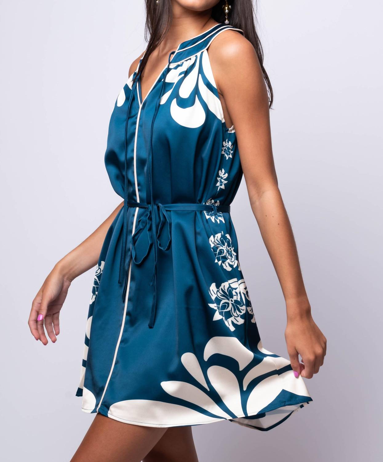 Ciebon - Engineer Print Halter Dress