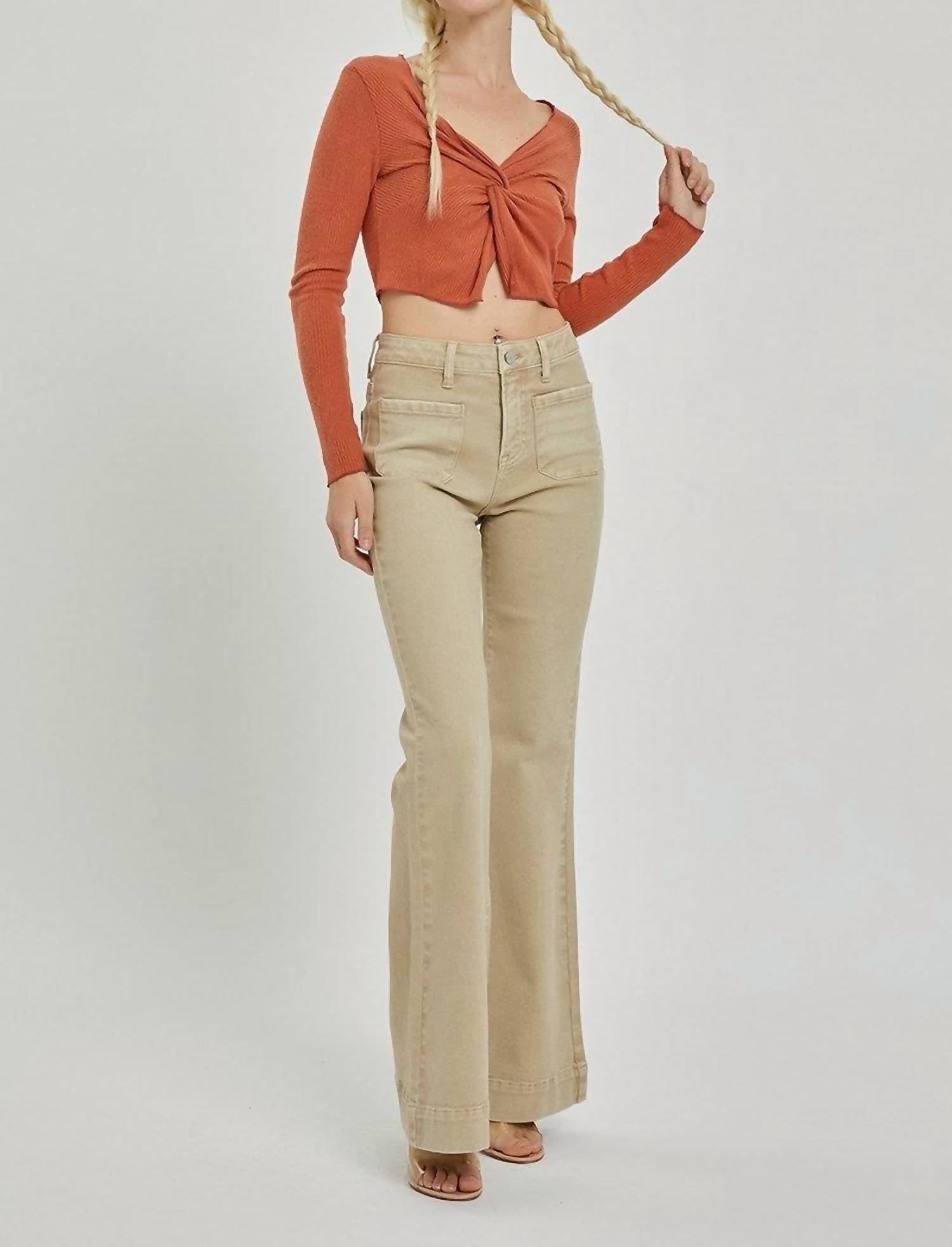 Risen - High Rise Front Patch Pocket Bell Bottom Pants