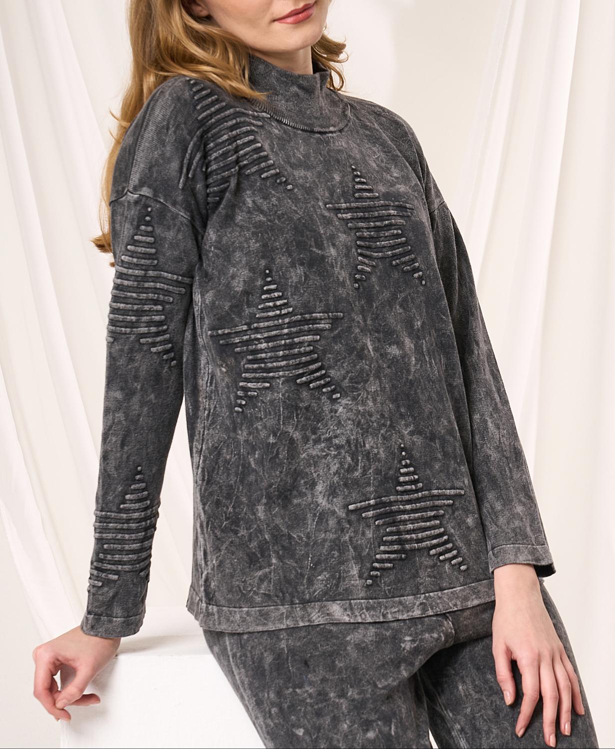 Angel Apparel Mock Neck Star Top in charcoal - women's sweater