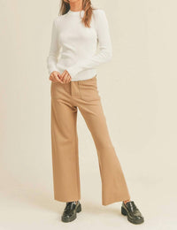 MIOU MUSE Ribbed Long Sleeve Mock Neck Top in white - women's long sleeve top - alternate view