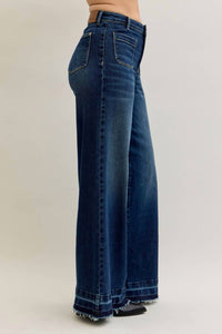 Judy Blue High Waist Palazzo Front Patch Pockets Jeans in dark wash - women's jeans - alternate view