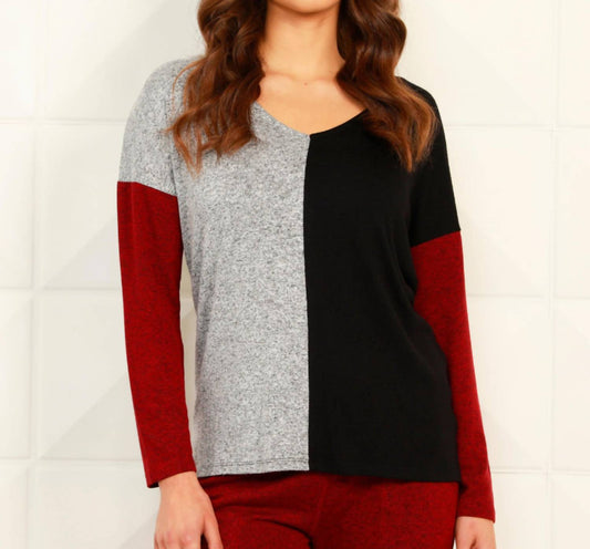 Color Block Open V-Neck Top