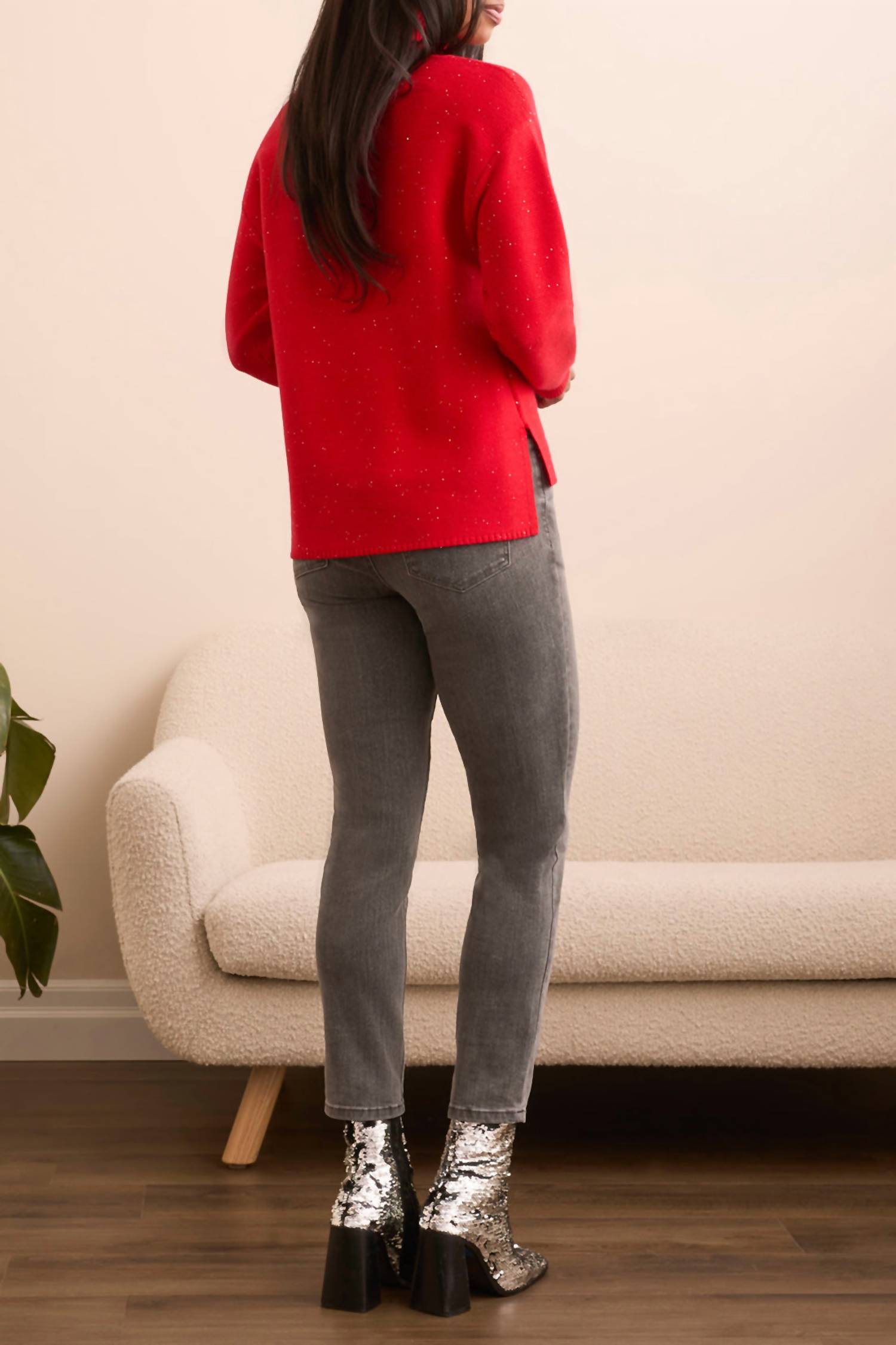 Tribal - High-low Turtleneck Sweater With Side Slits