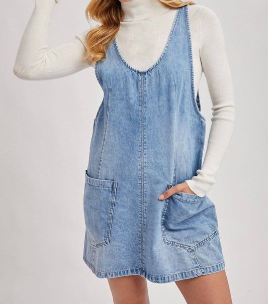 Bluivy - Denim Washed Overall Pocket Dress