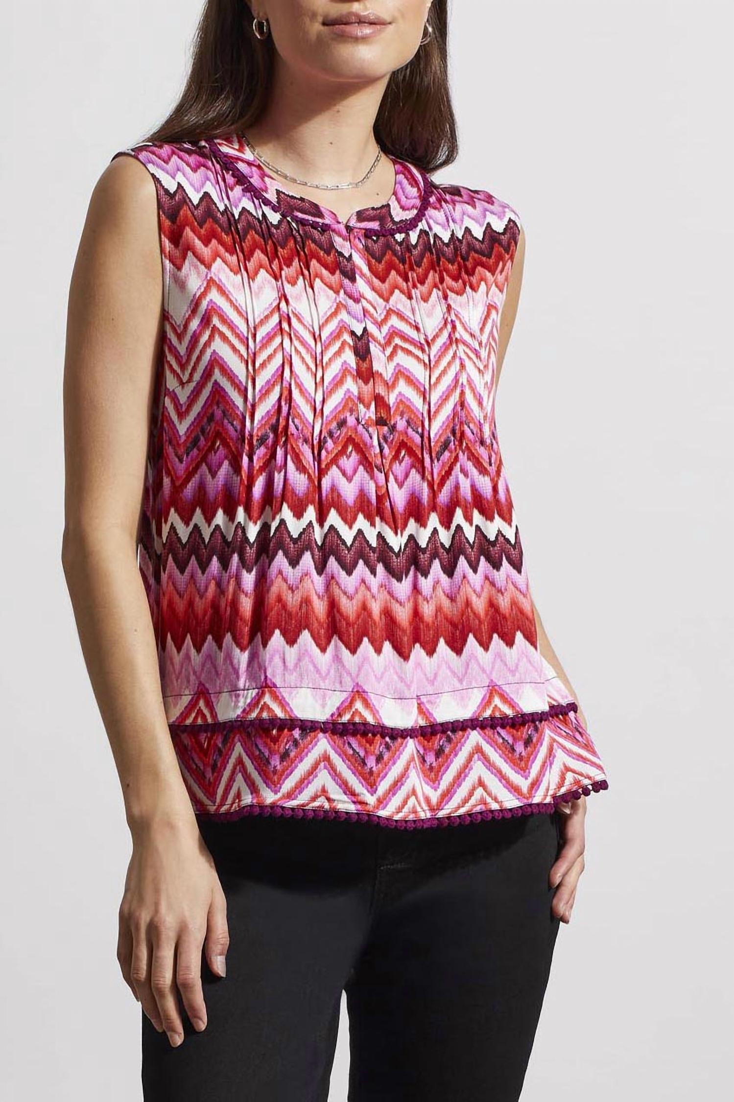 TRIBAL Sleeveless Blouse With Tuck Pleats in plum - women's blouse