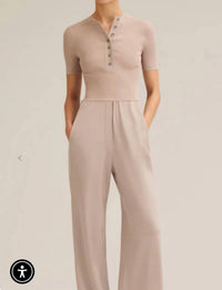 Scanlan Theodore Crepe Knit Placket Top in oyster - women's shirt
