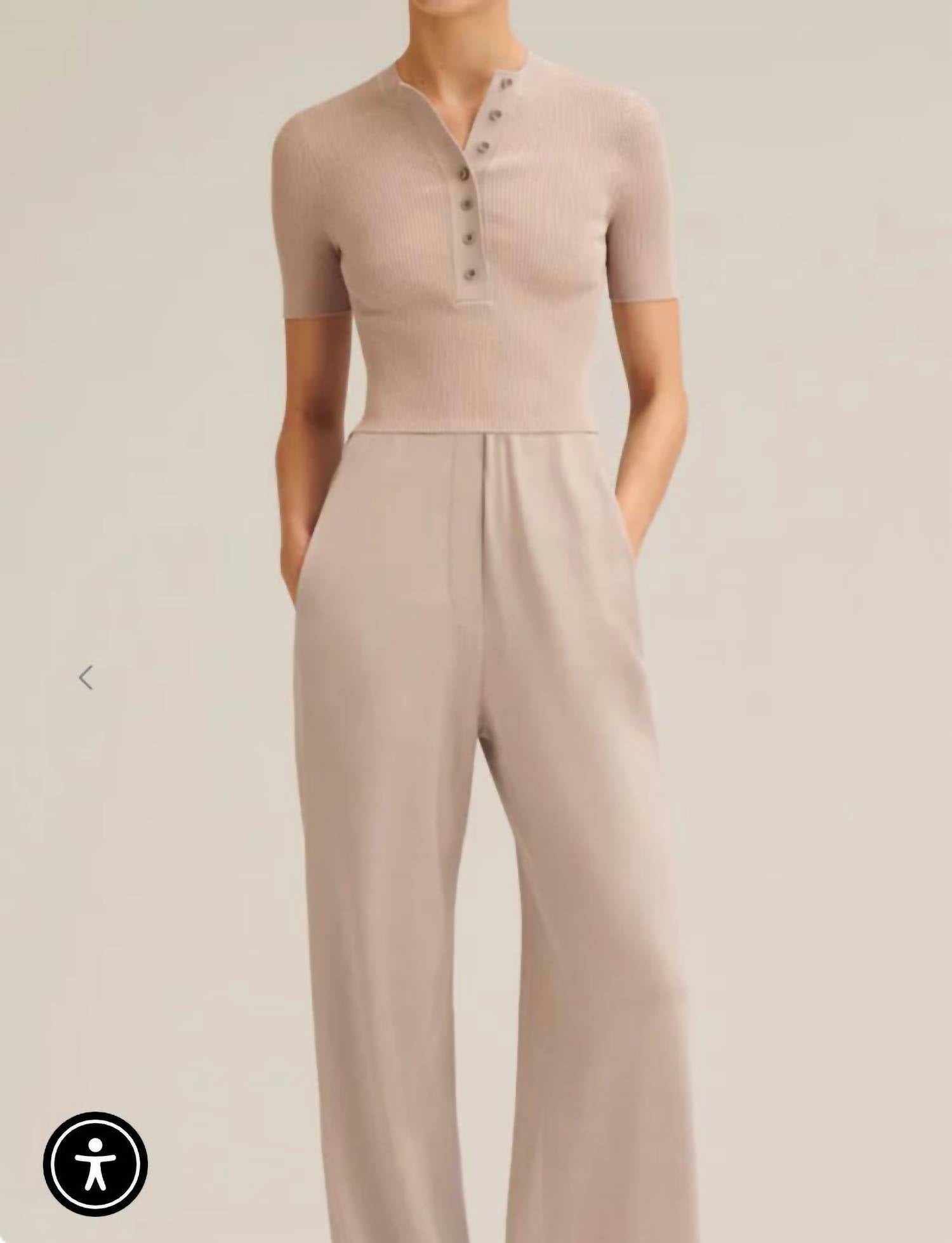 Scanlan Theodore Crepe Knit Placket Top in oyster - women's shirt