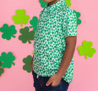 Rufflebutts - Boy's Tiny Clover Field Short Sleeve Performance Polo