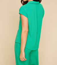 Renuar - Button Front Collared Blouse With Cap Sleeves