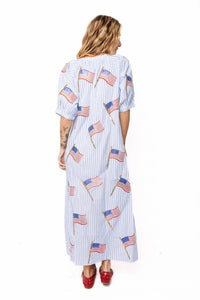 Queen Of Sparkles - American Flag Cotton Button Up Midi Dress