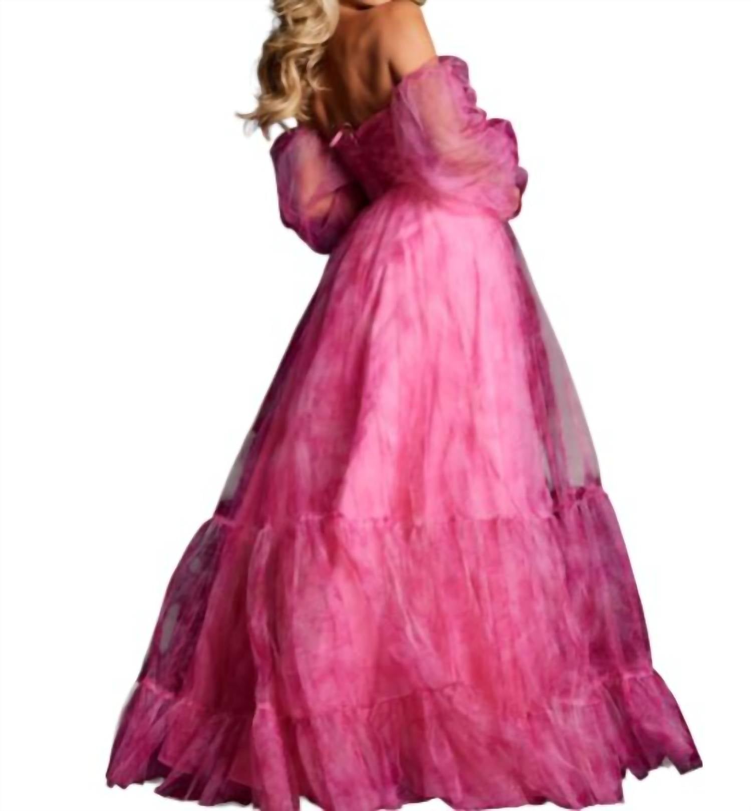 Jovani - Off Shoulder Flounce Sleeve Prom Dress