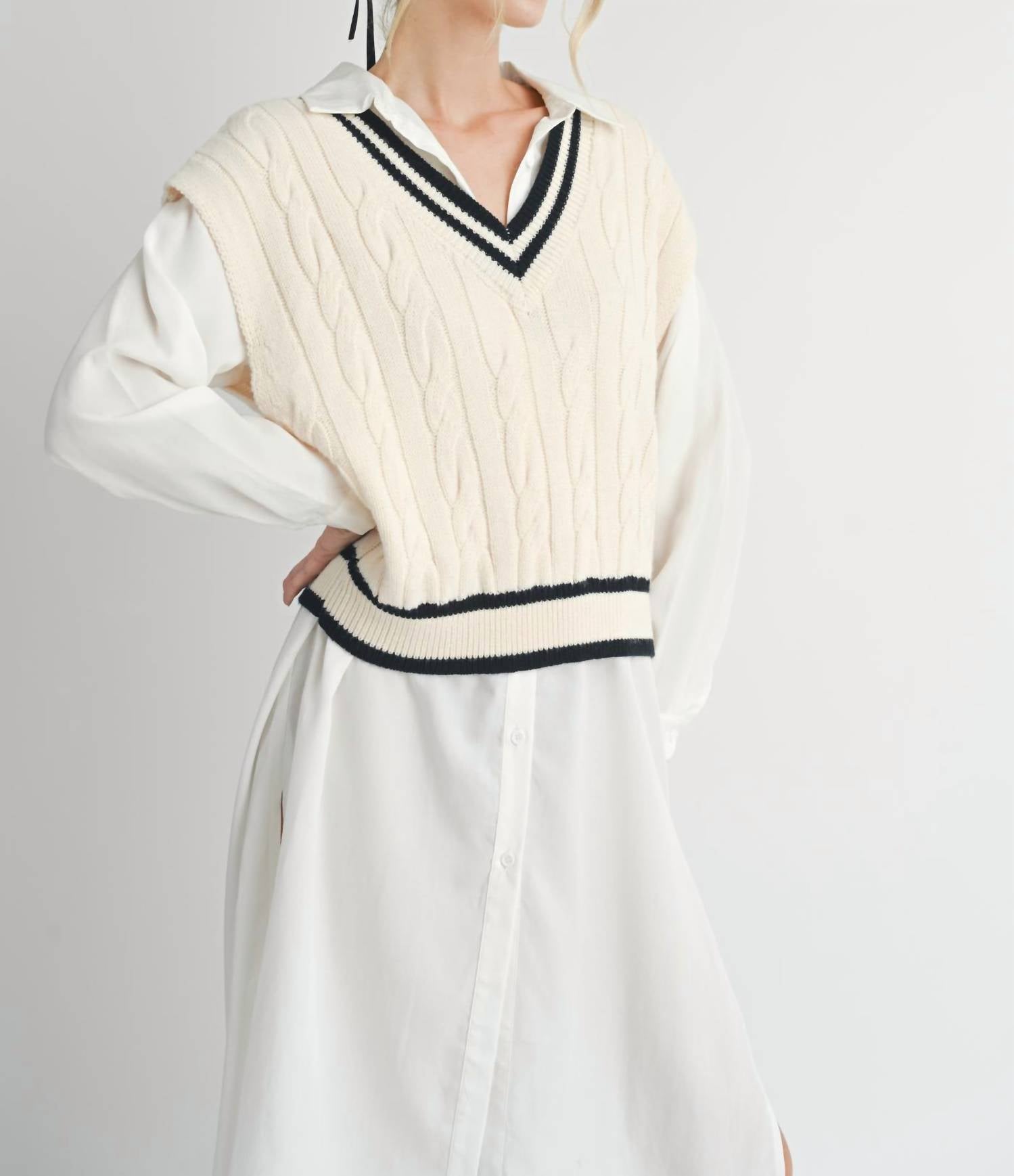 Sadie & Sage - Tara V Neck Cable Sweater