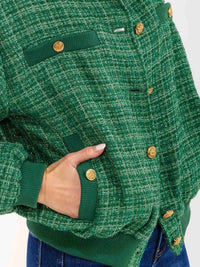 Surelymine - Long Sleeve Button Closure Pockets Tweed Shimmer Jacket