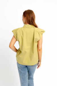 Karlie - Solid Poplin Bubble Sleeve Button Top