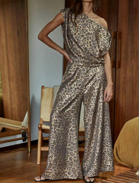 By Together - Woven Satin Animal Print Off The Shoulder Top