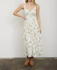 Blu Pepper - Floral Pattern Front Tie Corset Midi Dress