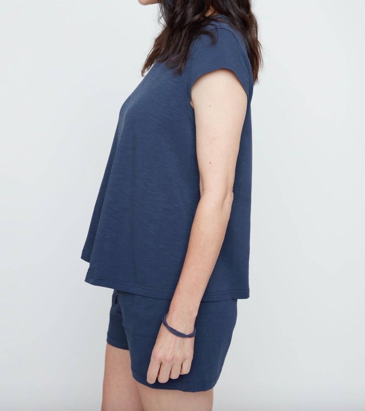 Renuar Everyday Ease Cotton Top in navy - women's t-shirt - detail view