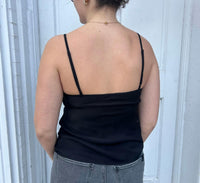 Suncoo Livia Silk Cami With Lace Insert in black - women's shirt - detail view