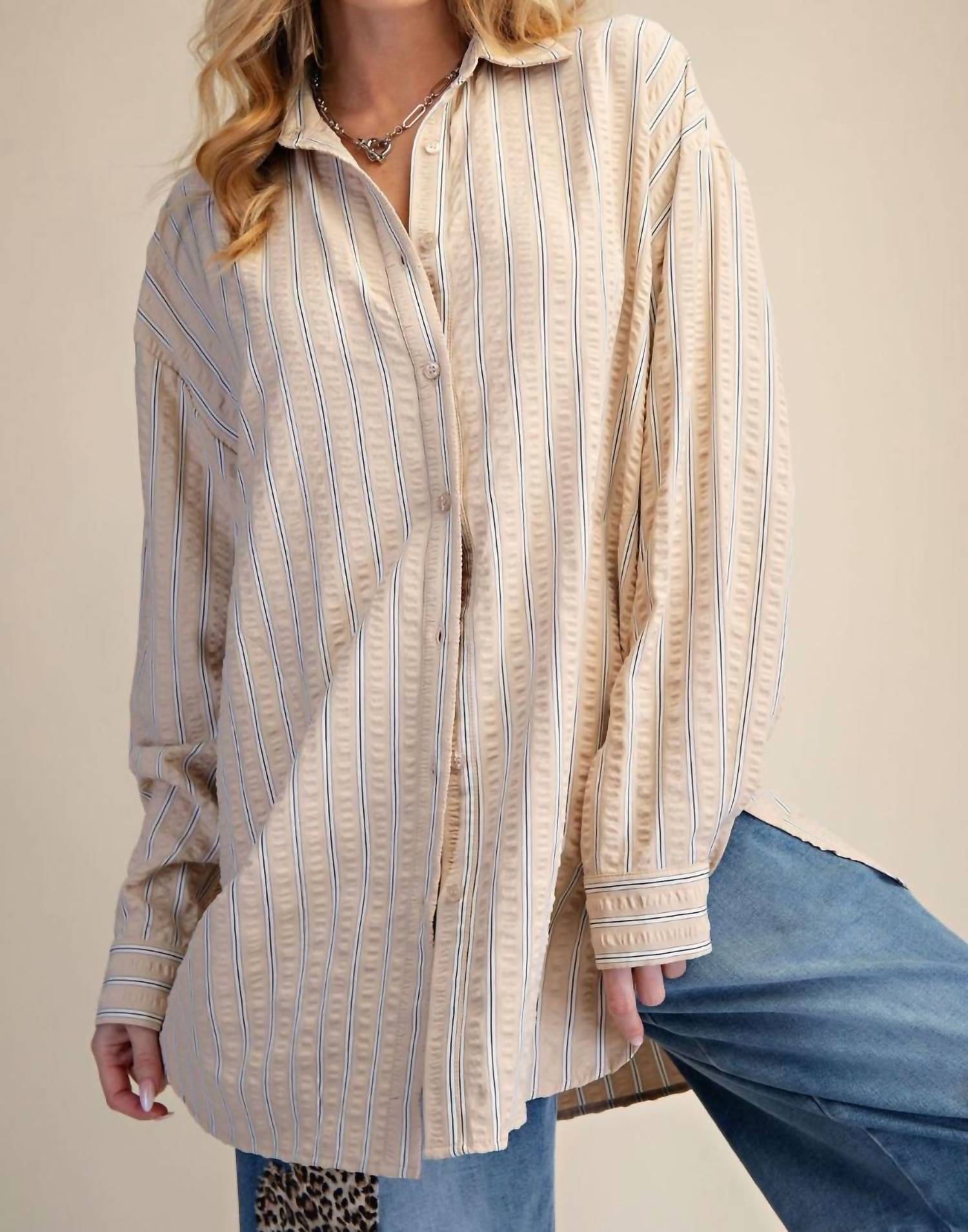 Easel - Long Sleeve Button Down Seersucker Shirt
