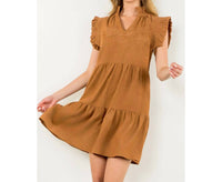 THML Flutter Sleeve Corduroy Midi Dress in camel - women's dress - view 7