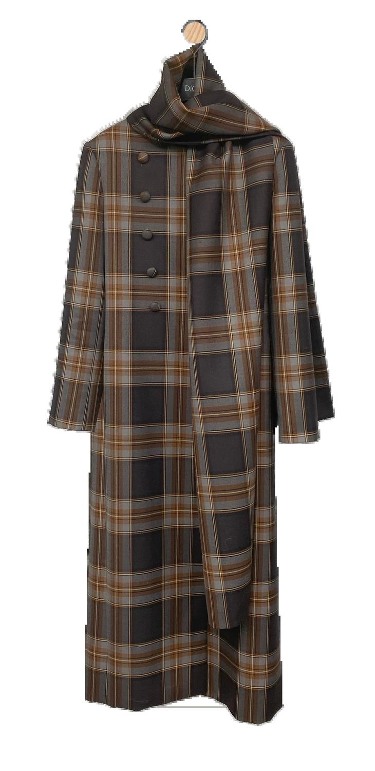 Diomi - Plaid Coat With Scarf