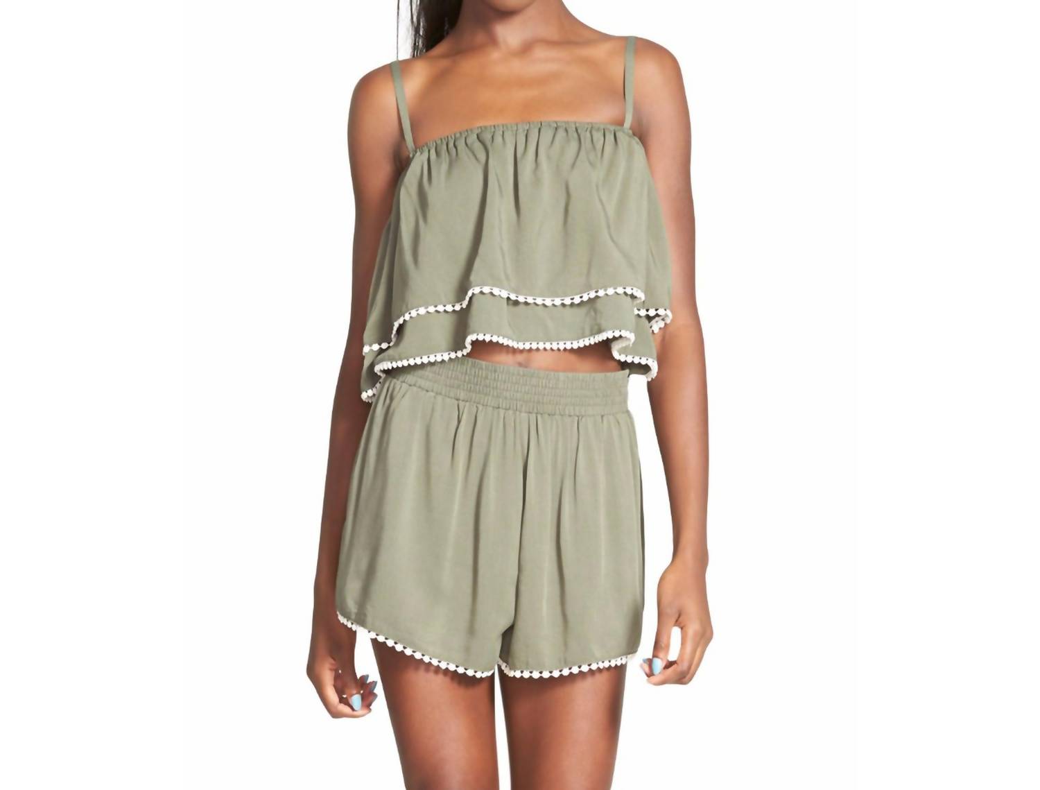 GET LOST SLEEVELESS SPAGHETTI STRAP RUFFLE CROP TOP