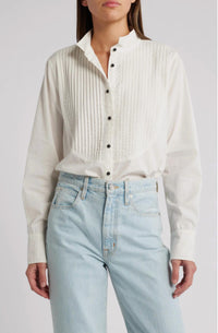 The Great. - Pleated Long Sleeve Tuxedo Top