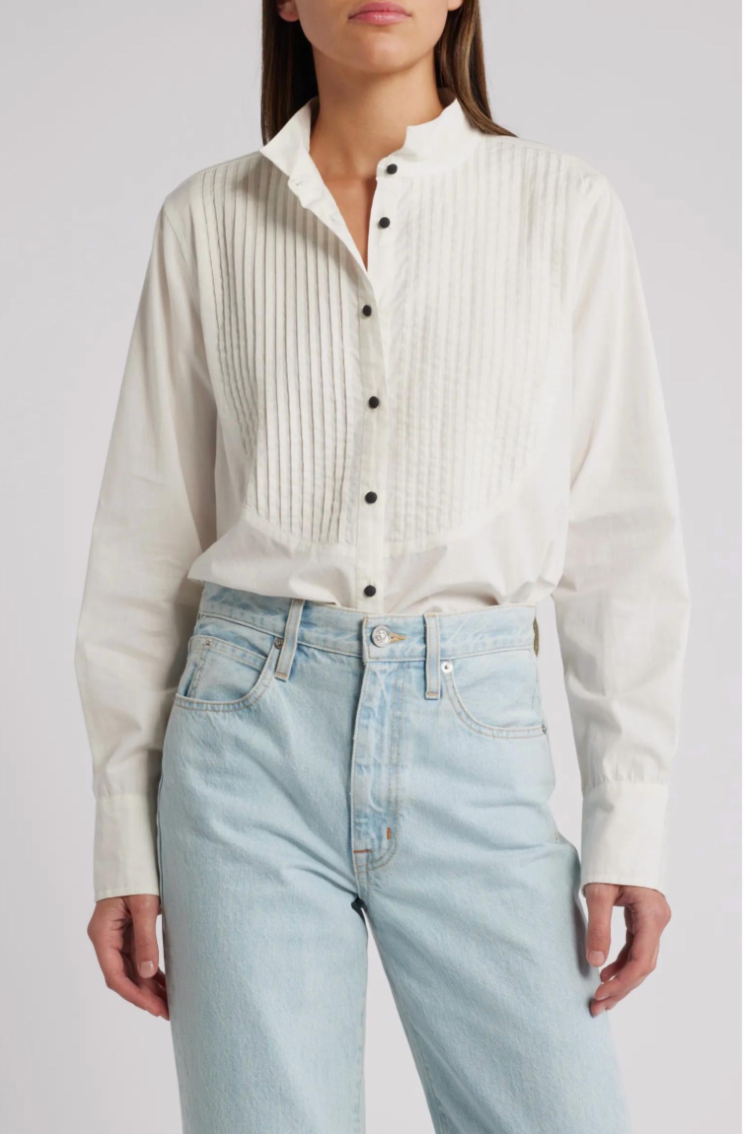 The Great. - Pleated Long Sleeve Tuxedo Top